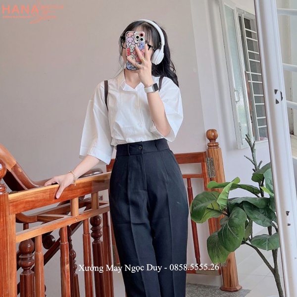Quần tây học sinh nữ đi học lưng cao ống đứng màu Xanh Đen dáng quần baggy nữ cấp 3 2 đi học dài cạp cao vải co giãn nhẹ