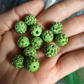 5 viên đá gốm đính pha lê 10mm xanh lá