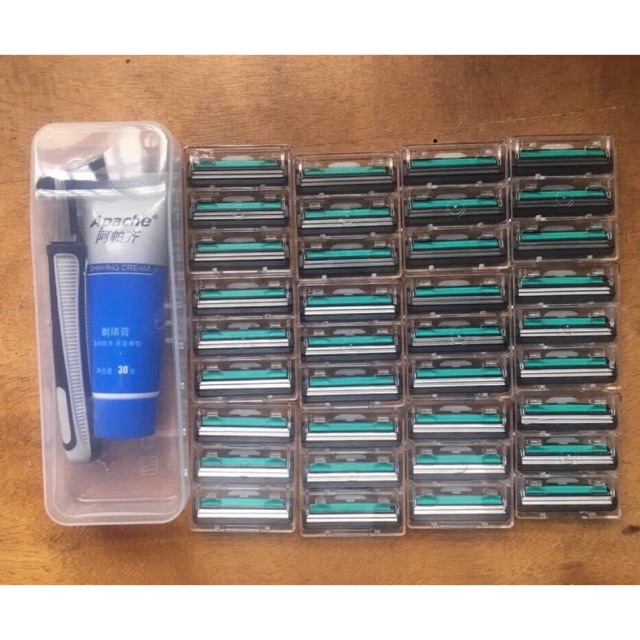 Dao Cạo Râu Combo 36 Lưỡi Kép - (1 Dao Cạo+ 36 Bàn Cạo Lưỡi Kép + 1 Tuýp Kem Cạo Râu )