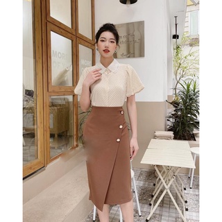 Chân váy bút chì 3 cúc đồng