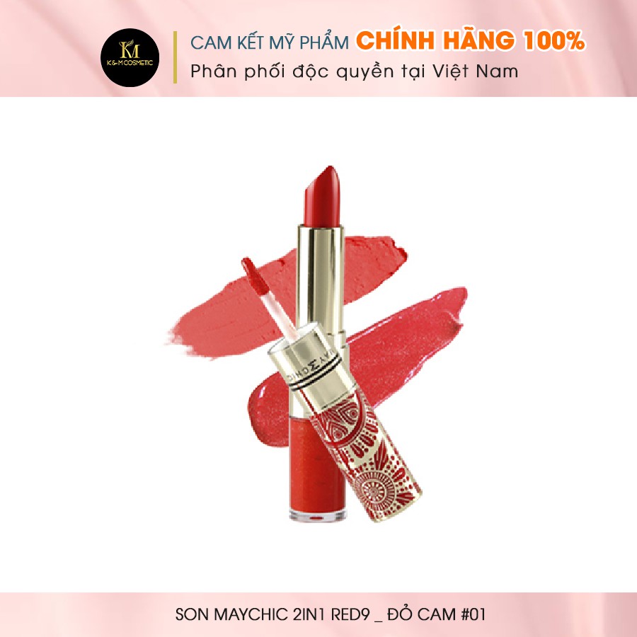 Son Lì Mềm Mịn Lâu Trôi Dưỡng Môi 2IN1 MAYCHIC 2IN1 RED9 _ĐỎ CAM 01 3.5g MC059