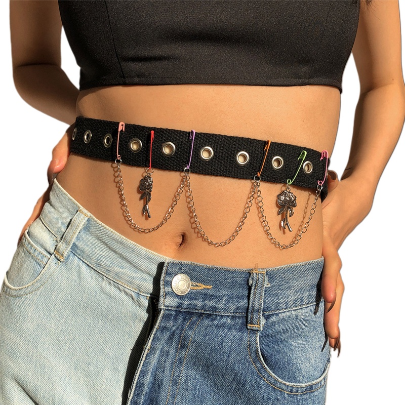 Dây Thắt Lưng Màu Đen Với Mặt Hợp Kim Gợi Cảm Thời Trang