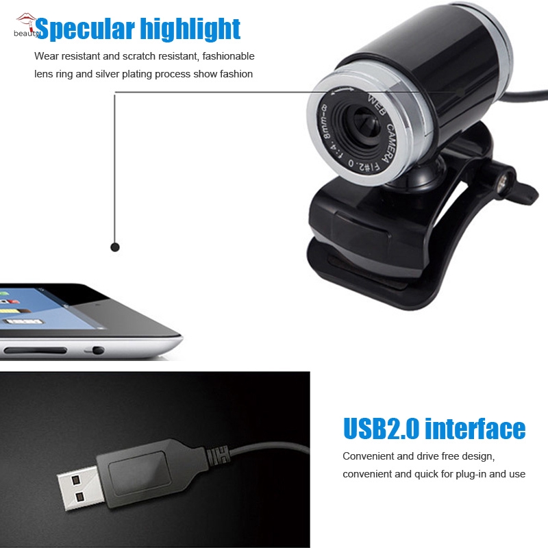 【COD】 HD Webcam Máy tính để bàn Máy tính xách tay Web Camera tích hợp Micrô xoay 360 độ cho màn hình LCD Máy tính xách tay Mới