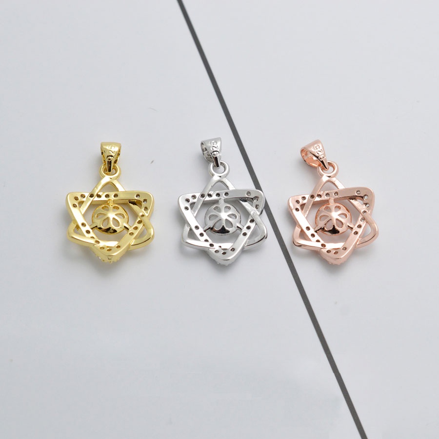 [M3DB] Phụ kiện trang sức (DIY) - Mặt dây chuyền mặt khay trống ngọc 6 cánh sao đính hạt nạm đá lấp lánh