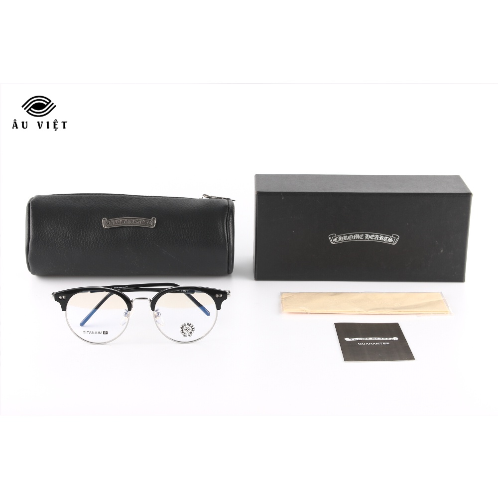 Gọng kính CH-1918 kim loại titanium dáng tròn nam nữ màu bạc Full box