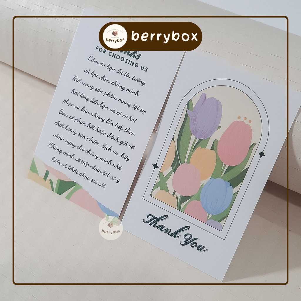 Cá | Set 50 card thank you, thiệp cảm ơn dễ thương Tulip Frame, size 9x5,5cm