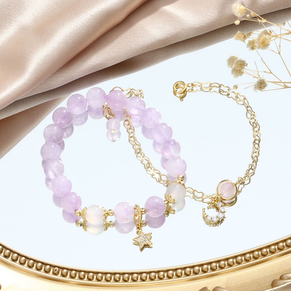 Vòng Tay Chuỗi Hạt Tím Phối Đá Thạch Anh Tím Thời Trang Cho Nữ