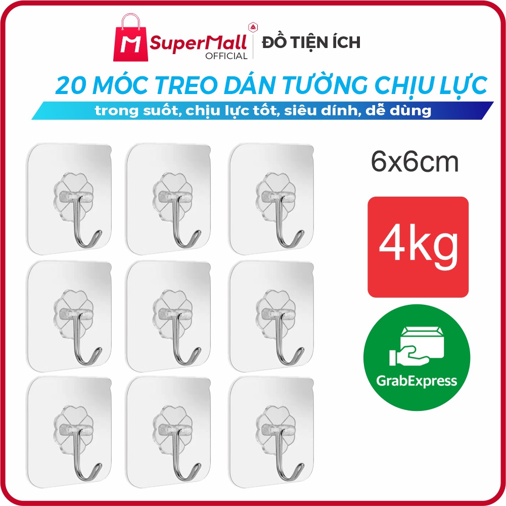 COMBO 20 Móc treo dán tường siêu dính, chịu lực, trong suốt, treo đa năng mọi vật dụng, không hư tường