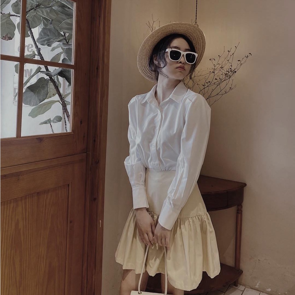 25 STUDIO Áo sơ mi vai phồng trơn tay dài Dahlia Top