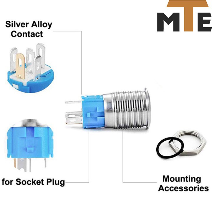 Nút nhấn nhả chống nước có led 16mm 3-6V