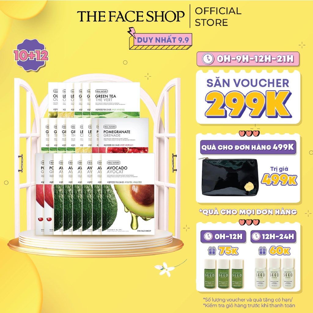 Combo 22 Miếng Mặt Nạ TheFaceShop Real Nature (oliu,chanh,lựu,trà xanh,bơ)22x20g