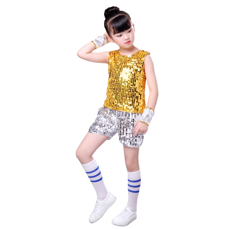 Bộ Trang Phục Trình Diễn Nhảy Múa Nhảy Múa Nhảy Jazz Đính Kim Sa Lấp Lánh Hiện Đại Cho Bé Gái