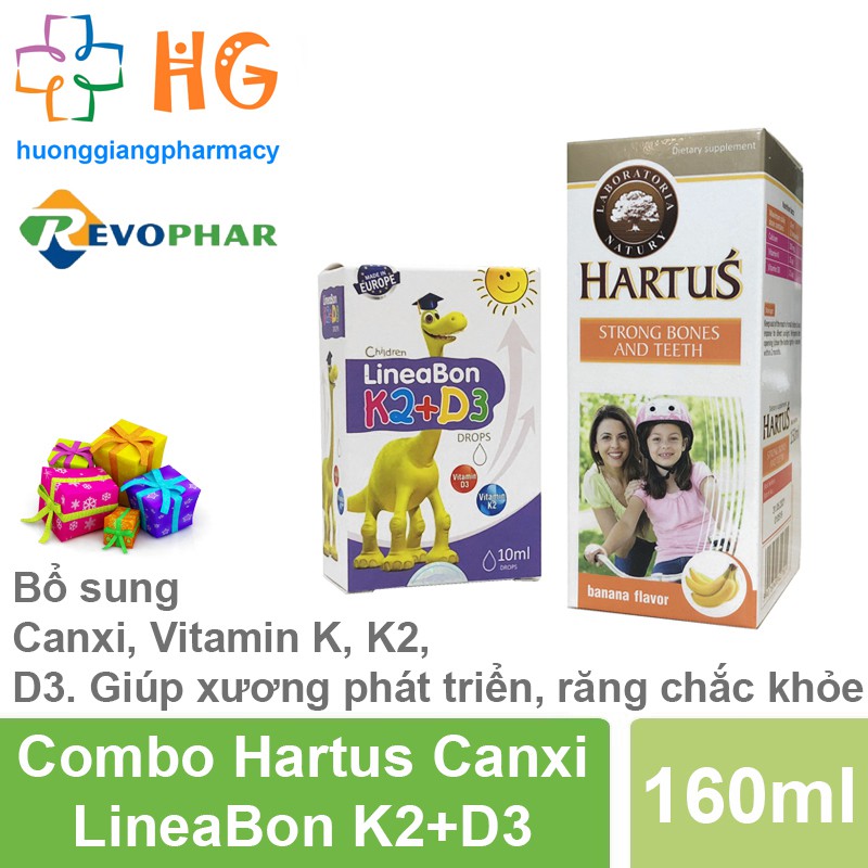 Combo LineaBone K2 D3 và Hartus Canxi, bổ sung Canxi, Vitamin K2 D3. Giúp xương răng chắc khỏe, tăng chiều cao cho bé