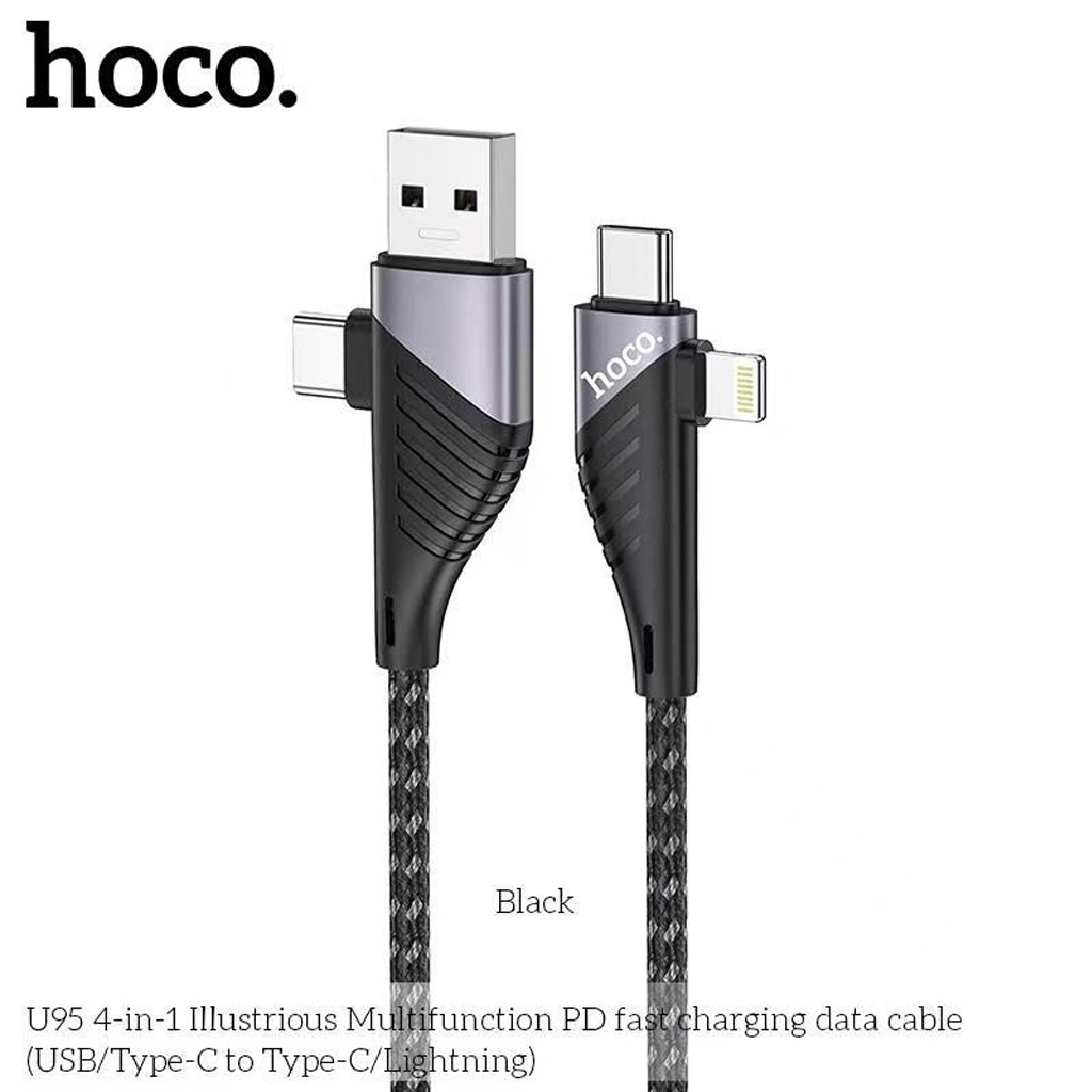Cáp sạc 4in1 Hoco U95 ( USB/Type-C to Type-C/I.P ) sạc nhanh Type-C/I.P ( PD 60W/5A; PD 20W/2.4A), dài 1.2m
