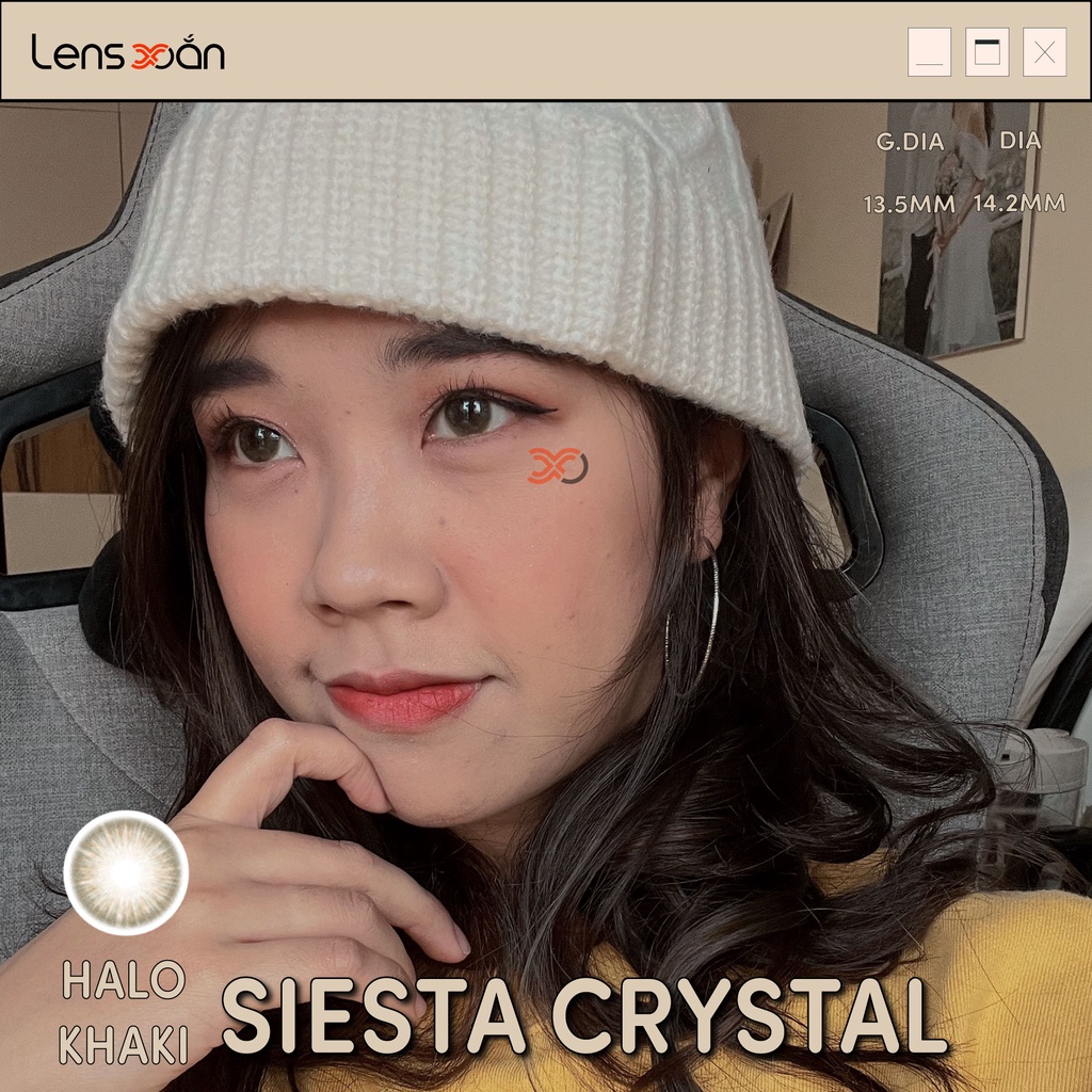 KÍNH ÁP TRÒNG CAO CẤP SIESTA CRYSTAL HALO KHAKI: LENS NÂU ÁNH RÊU SÁNG NHẸ| PC HYDROGEL LENS| COLOR CL| LENS XOẮN