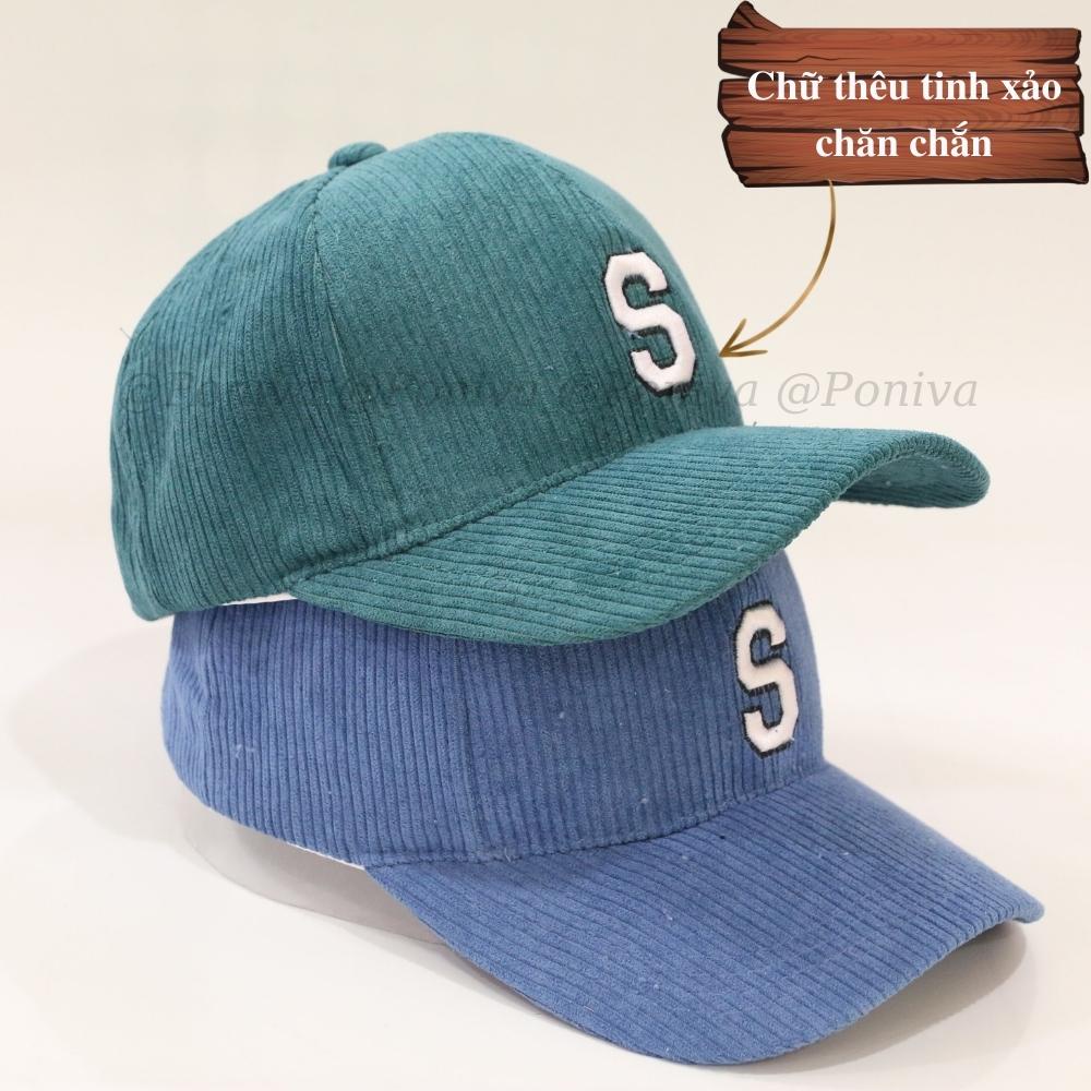 Mũ lưỡi trai ❤️ Nón kết thêu chữ S chất nhung tăm form unisex phong cách Ulzzang Thời trang PONIVA siêu hot