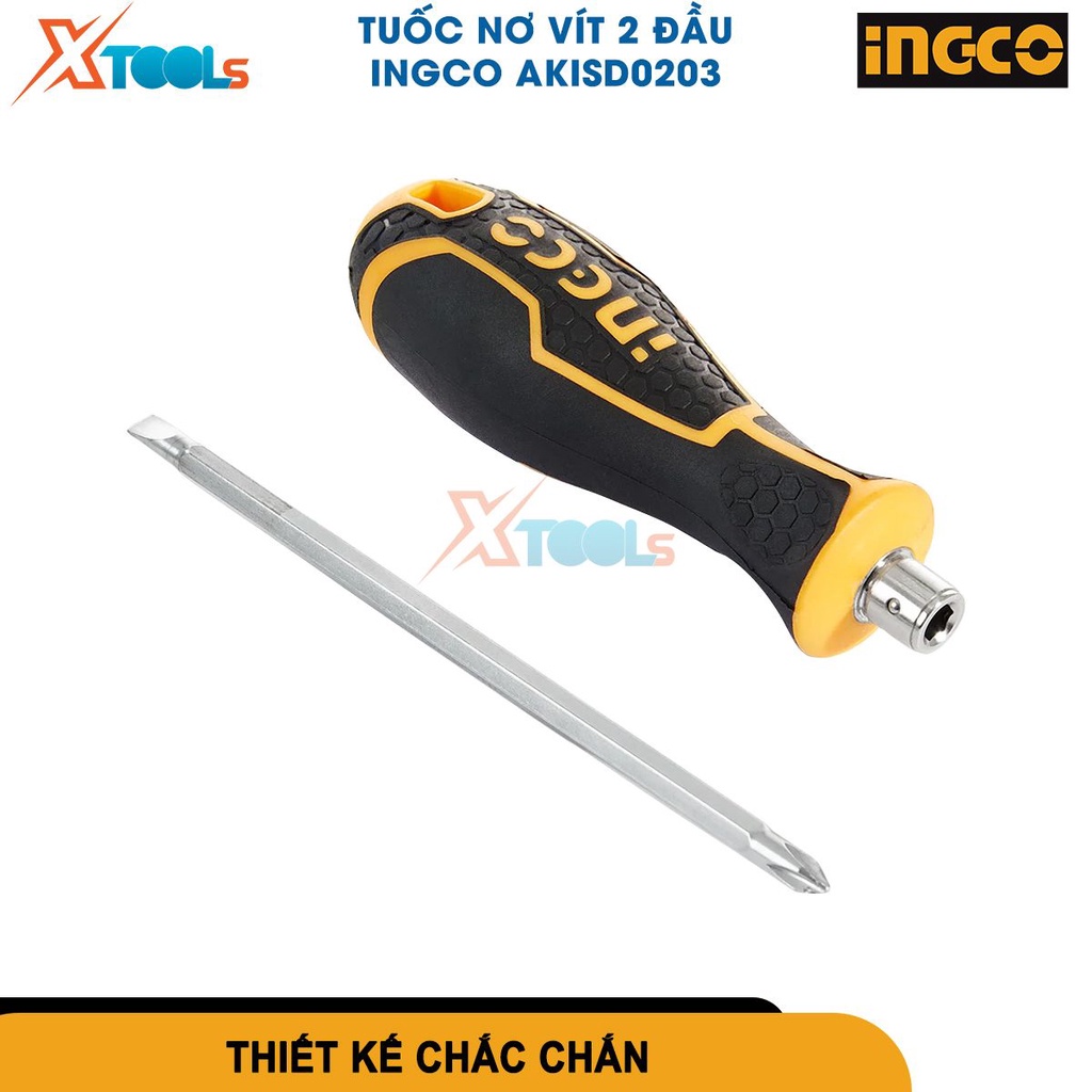 Tua vít 2 đầu INGCO AKISD0203, Kích thước 5 x 135mm, bake SL6 dẹp PH2 vặn mở đa năng