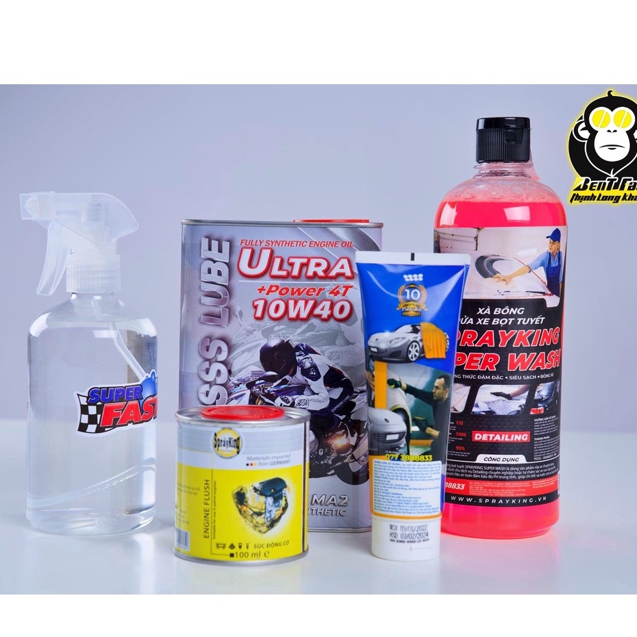 Nhớt Sprayking Unltra Power + Xà bông Sprayking(chai nhỏ) + Xúc động cơ SPK+Tẩy vết xước SpK+SUPER FAST SÁT KHUẨN