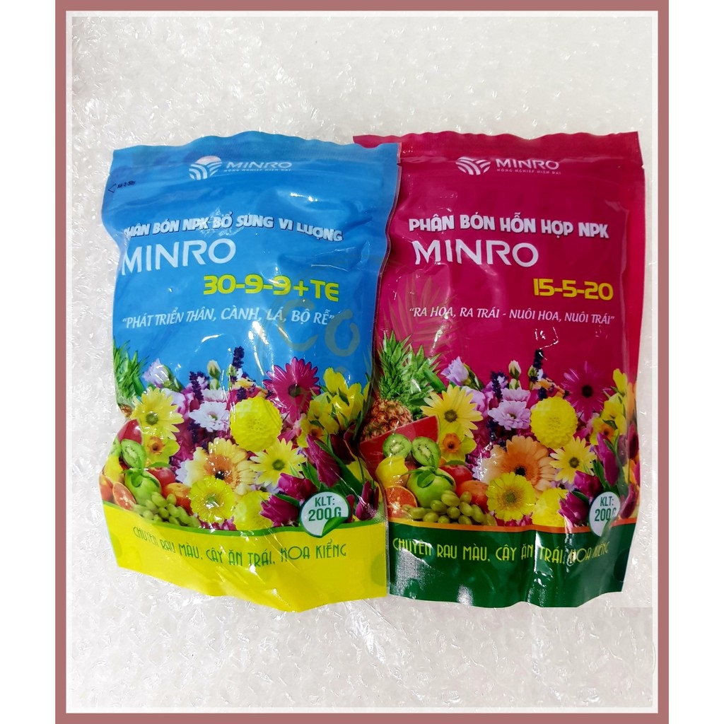 COMBO 2 gói MINRO NPK 30-9-9+TE và 15-5-20+TE 200gram/gói570