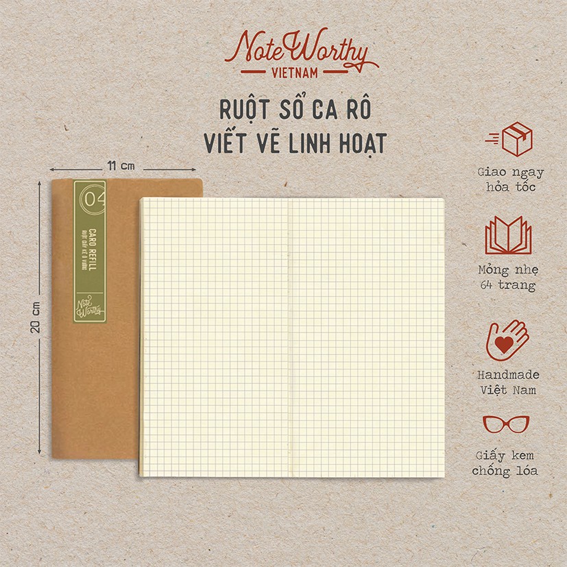 Sổ tay trắng kẻ caro 64 trang 11x20cm bìa mềm mỏng nhẹ bỏ túi viết vẽ thiết kế - Noteworthy grid bullet journals