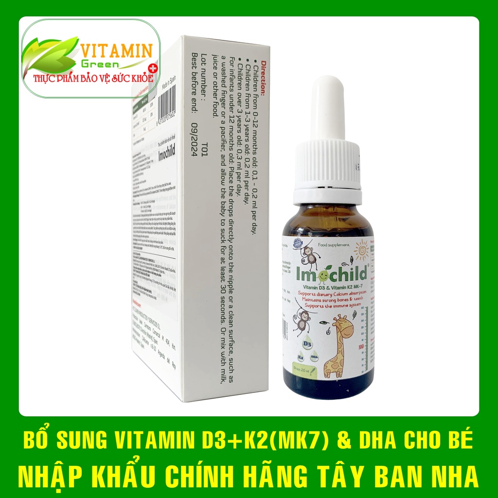 Imochild bổ sung Vitamin D3 K2 DHA giúp bé cao lớn thông minh | Nhập khẩu chính hãng Tây ban Nha