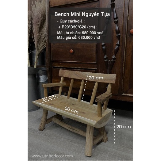 Ghế bench mini nguyên tựa kích thước