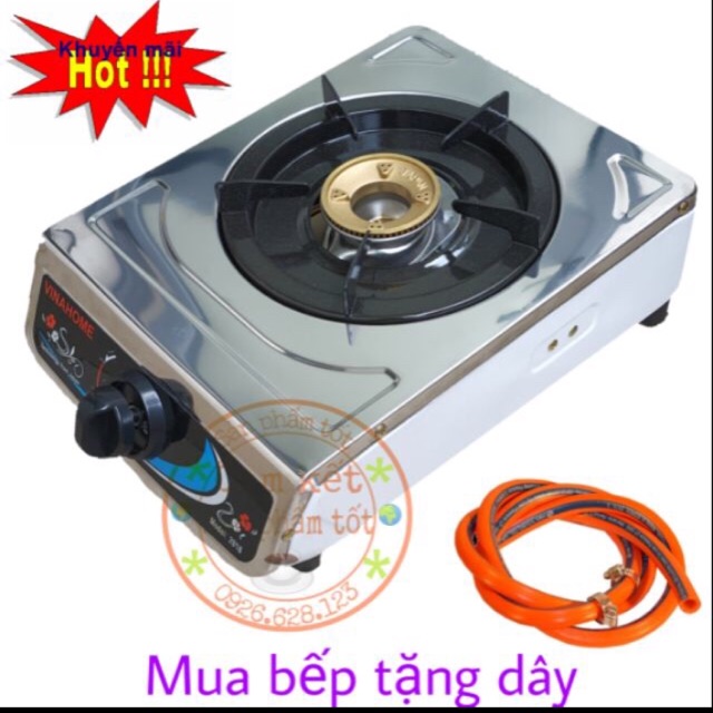 Bếp gas đơn inox kèm dây dẫn gas
