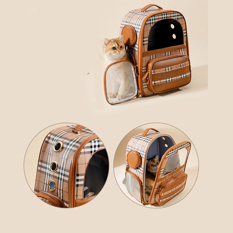 Balo Burberry thời trang vận chuyển thú cưng thiết kế thông minh, rộng rãi, kèm túi chứa thức ăn cho mèo