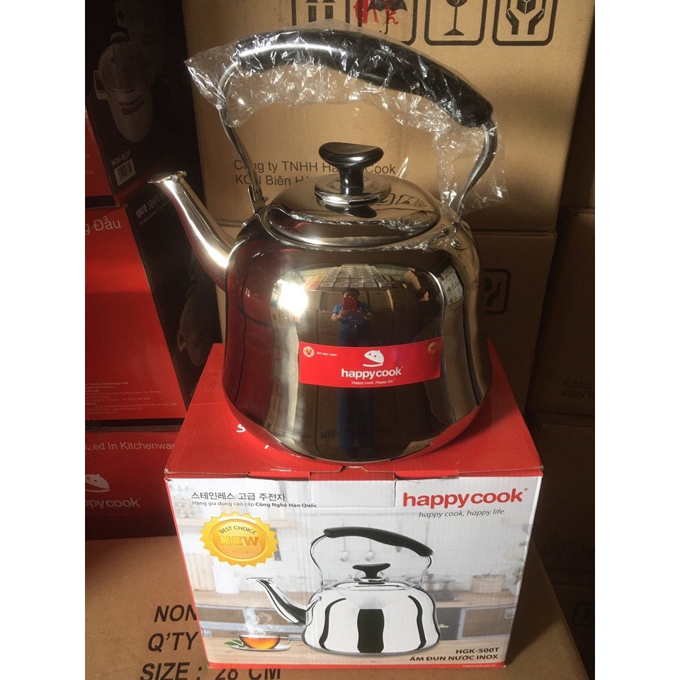 Ấm đun nước inox HappyCook 5L, 3L HGK-300T, HGK-500T Sử dụng được trên bếp từ