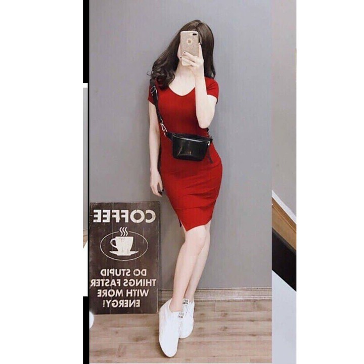 Đầm nữ 💕 FREESHIP 💕 Váy body tay ngắn cổ tim xẻ đùi thời trang xixo cao cấp DAM0017 | BigBuy360 - bigbuy360.vn