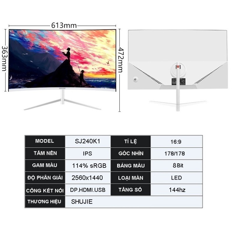 Màn Hình Máy Tính cong 27 inch 144hz 2K (2560 x 1440) Tràn Viền Shujie | BigBuy360 - bigbuy360.vn