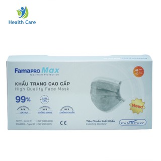 Khẩu trang y tế cao cấp kháng khuẩn 4 lớp Famapro max màu xám (40 cái /hộp )