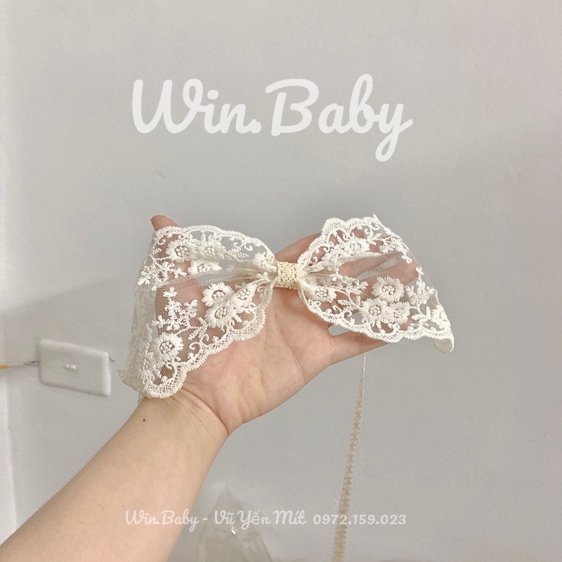 Turban ren hoa bản to màu beige hàn quốc cho bé