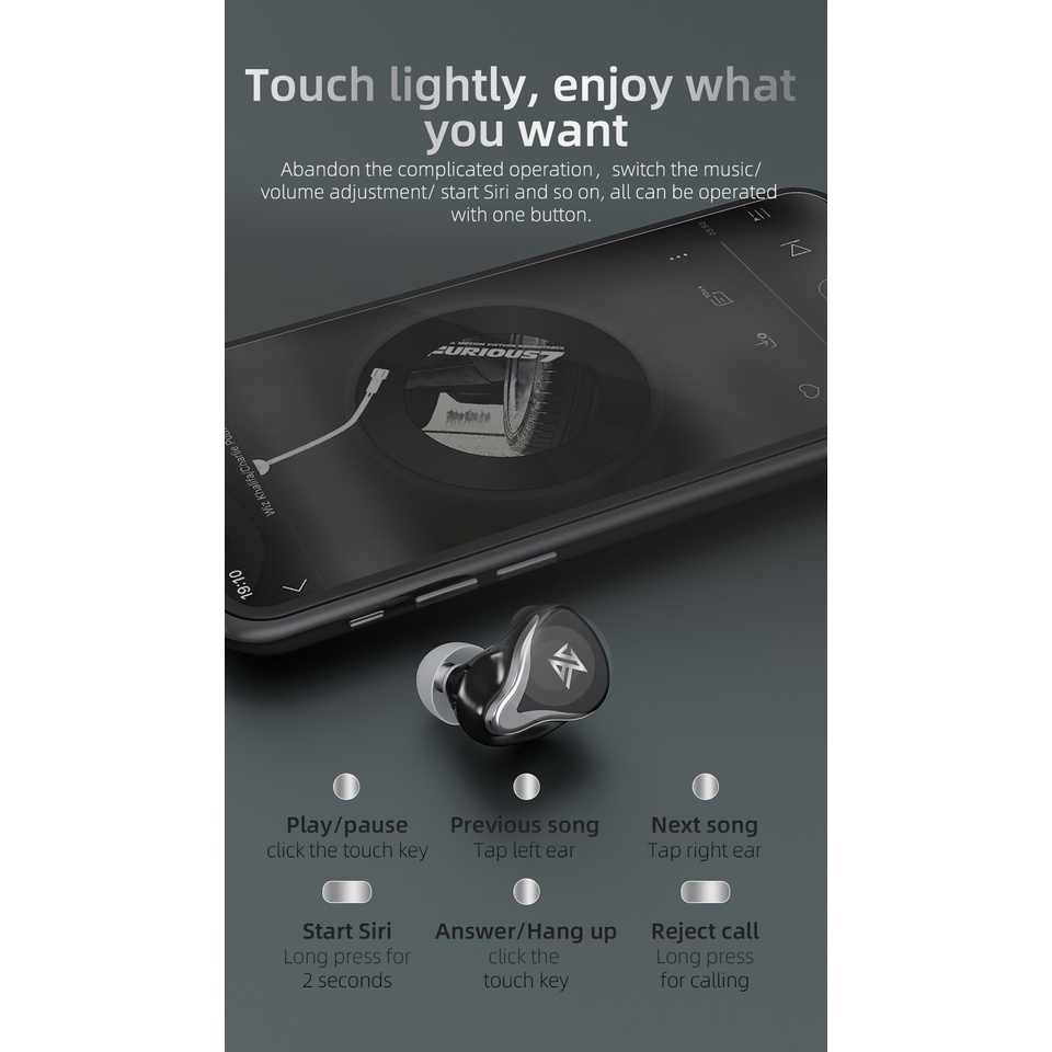 Tai Nghe KZ Z3 1BA + 1DD TWS Bluetooth 5.2 Điều Khiển Cảm Ứng Tiếng Ồn Z1PRO S2 SKS SK10 S2
