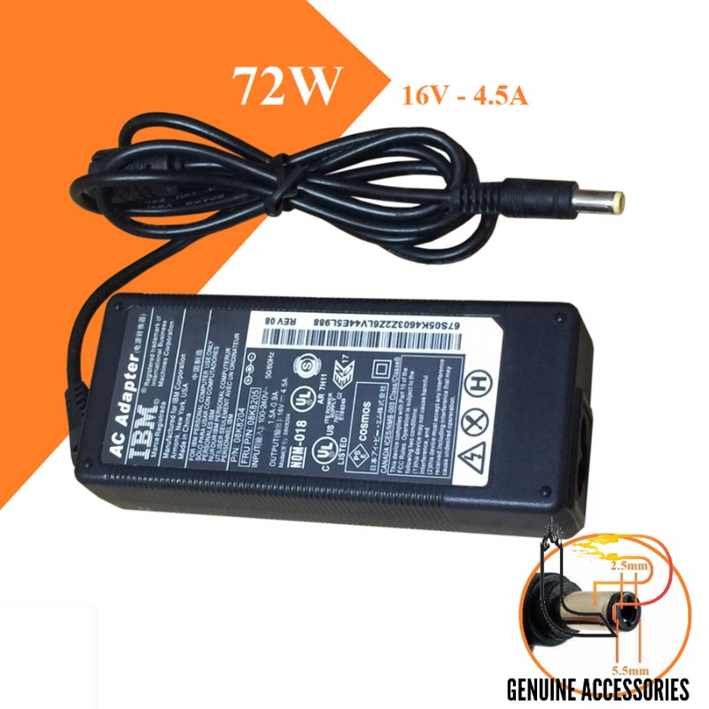 BỘ SẠC LAPTOP IBM Thinkpad 16V - 4.5A ĐẦU JACK 5.5MM x 2.5MM - ADAPTER IBM Thinkpad 16V - 4.5A