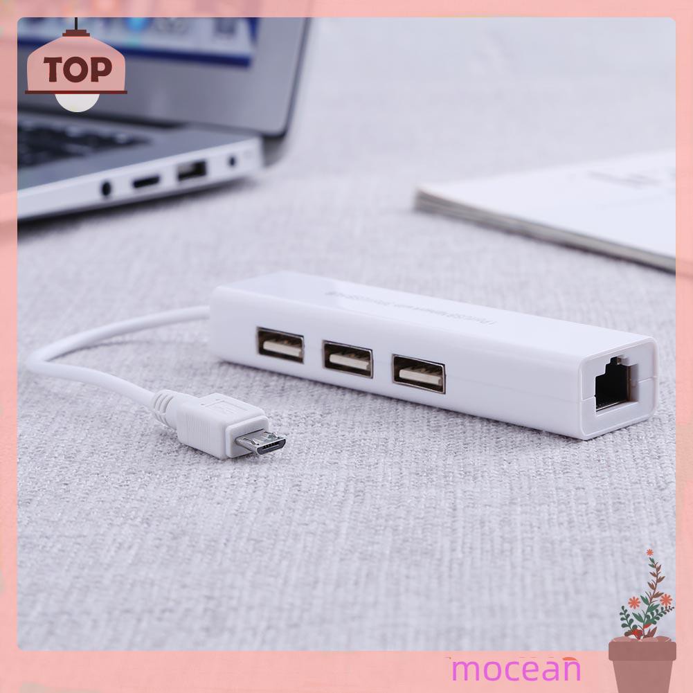 Mocean OTG 3 Port USB 2.0 HUB 10/100MB Micro USB to RJ45 LAN Adapter Network Card