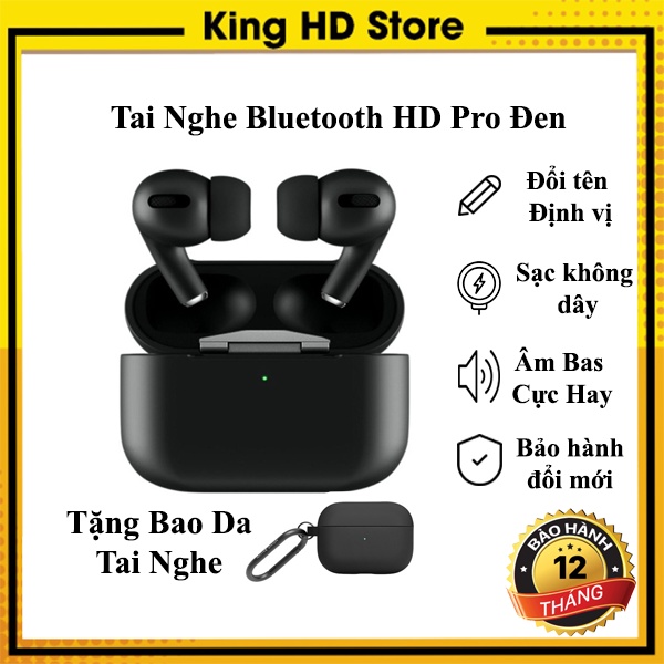 Tai Nghe Buetooth Không Dây HD PRO Đen Đổi Tên - Định Vị - Sạc Không Dây - Dùng Cho Cả IOS và Android