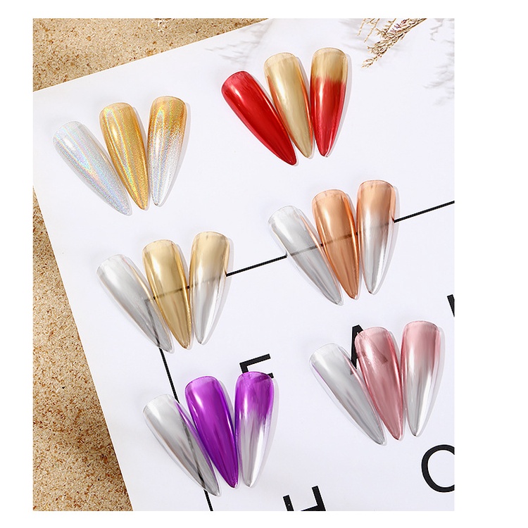 Tráng gương nén nail Yapas hũ mix 2 màu , bột tráng gương màu vàng bạc trang trí móng tay chuyên dụng