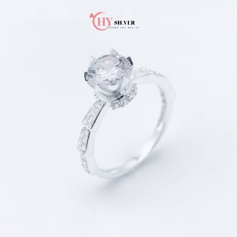 Nhẫn bạc nữ CHY SILVER dạng đốt trúc đính đá bạc ta