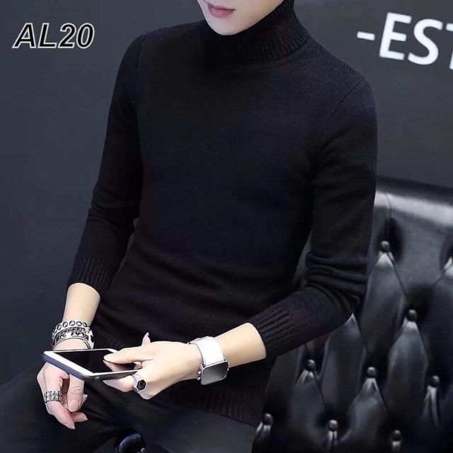 [freeship 99k] Áo len nam cổ lọ màu đen