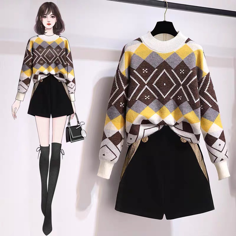 Áo Len Nữ Dày tay dài cổ tròn form rộng họa tiết caro chuẩn phong cách thời trang Hàn Quốc K5H4 | BigBuy360 - bigbuy360.vn