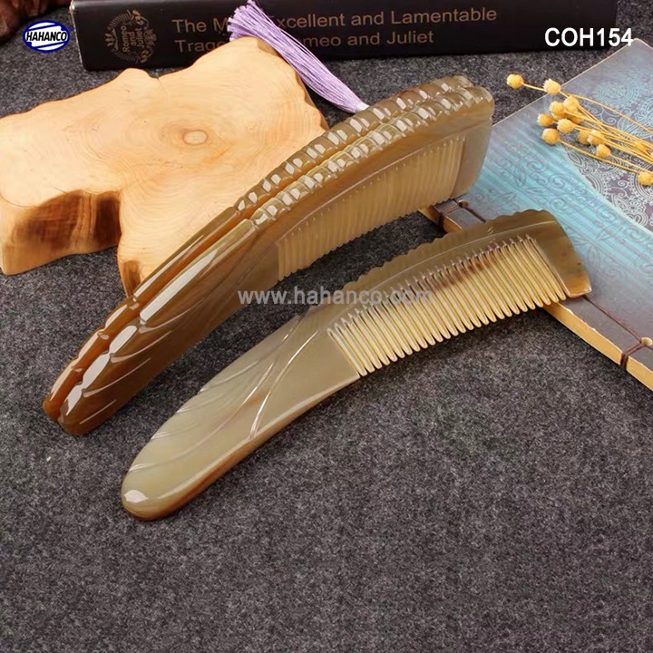 Lược sừng xuất Nhật - (Size: XL - 19,5cm) Lược liềm khía cao cấp -COH154- Horn Comb of HAHANCO - Chăm sóc tóc