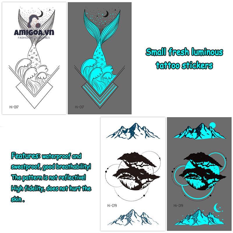 Miếng Dán Hình Xăm Dạ Quang Màu Xanh Dương Độc Đáo Dùng Trang Trí