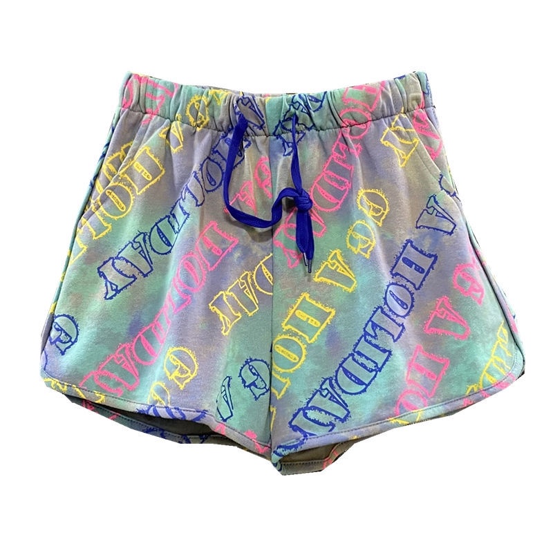 Jiashucheng Quần Short Chữ A Ống Rộng In Chữ Nhiều Màu Sắc Phong Cách Hong Kong Thời Trang Mùa Hè Mới Cho Nữ