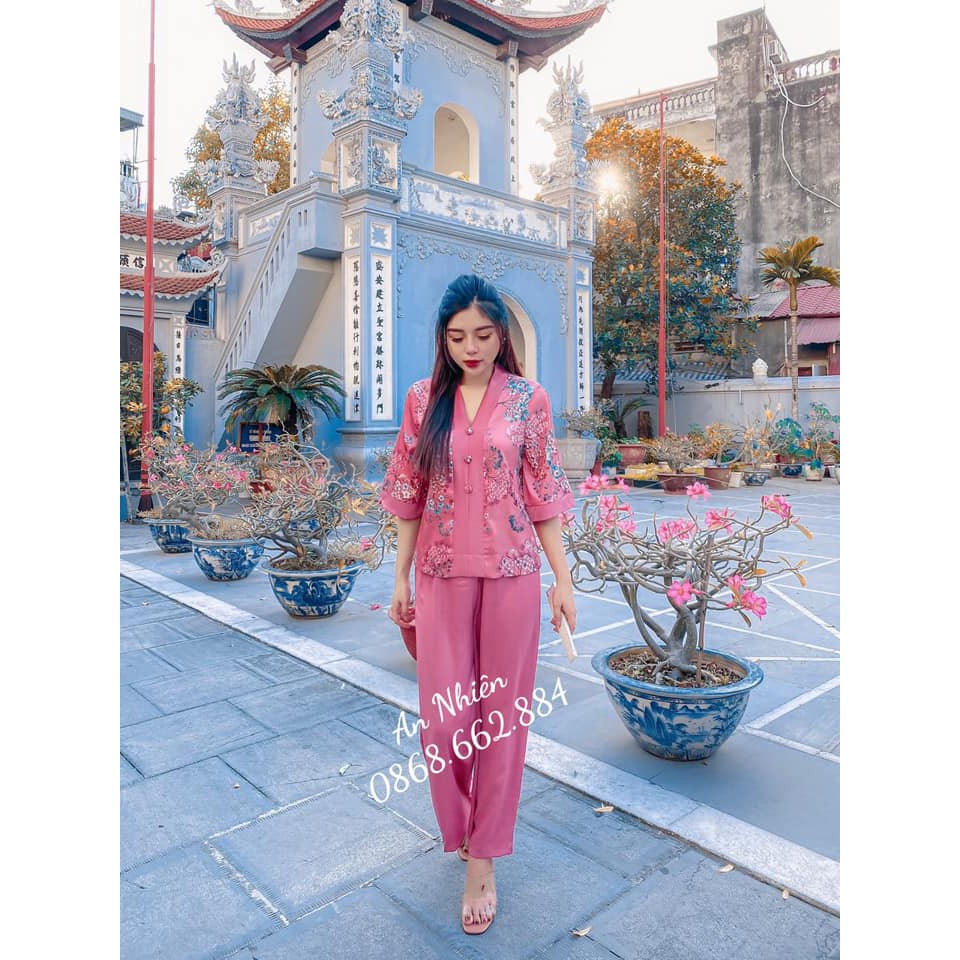Set Bộ Lụa Đi Lễ Chùa Vân Gỗ Hàng Thiết Kế Cao Cấp | BigBuy360 - bigbuy360.vn