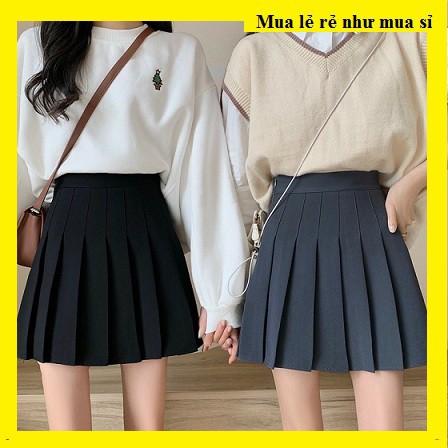 Chân váy xếp ly ngắn,Chân váy chữ A dáng ngắn trên gối 3 màu đen-trắng -nâu