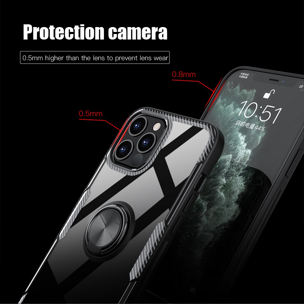 Ốp điện thoại siêu mỏng gắn nhẫn đỡ chống sốc màu trong suốt cho iPhone 12 Pro Max 12 Mini 11 Pro Max X XS Luxury Ultra-Thin Shockproof Stand Clear Ring Phone Case