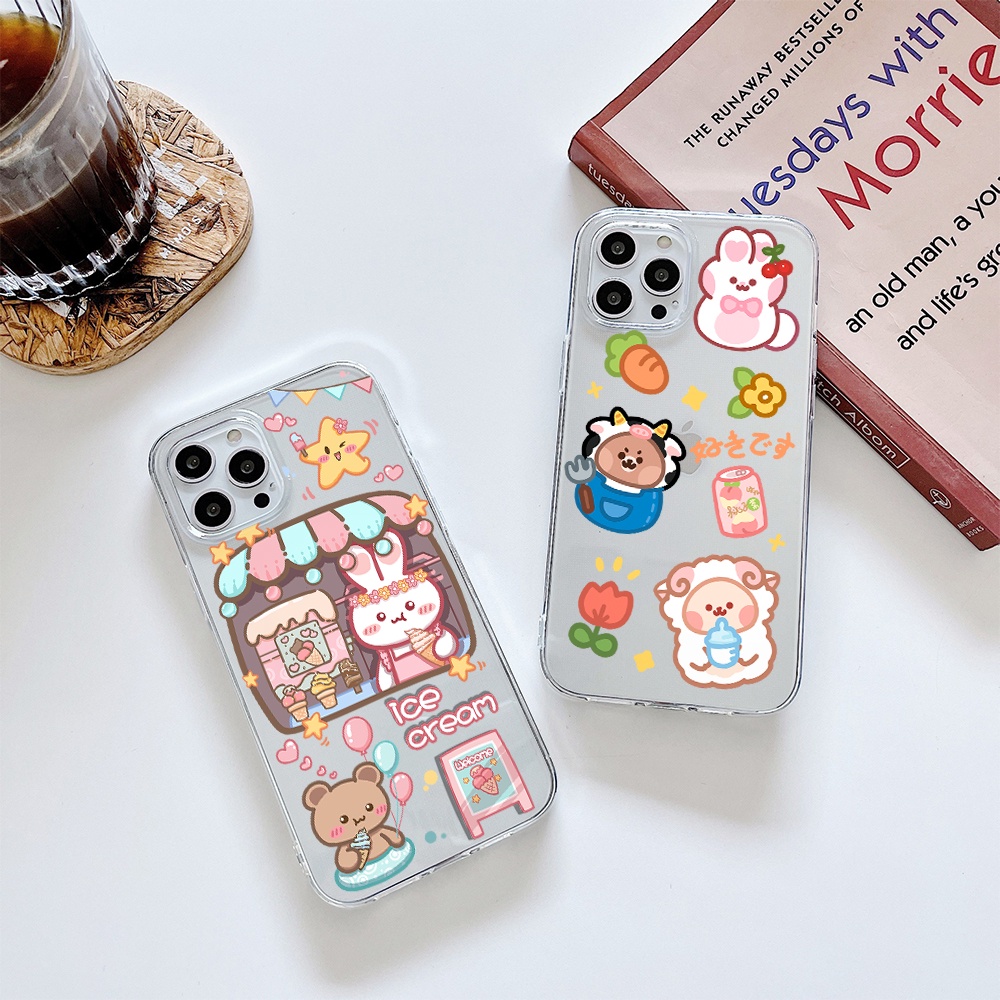 Ốp Điện Thoại Tpu Mềm In Hình Gấu / Thỏ Dễ Thương Cho iPhone 11 12 13 pro max XS X XR XSMax 7 8 6 6s plus SE 2020