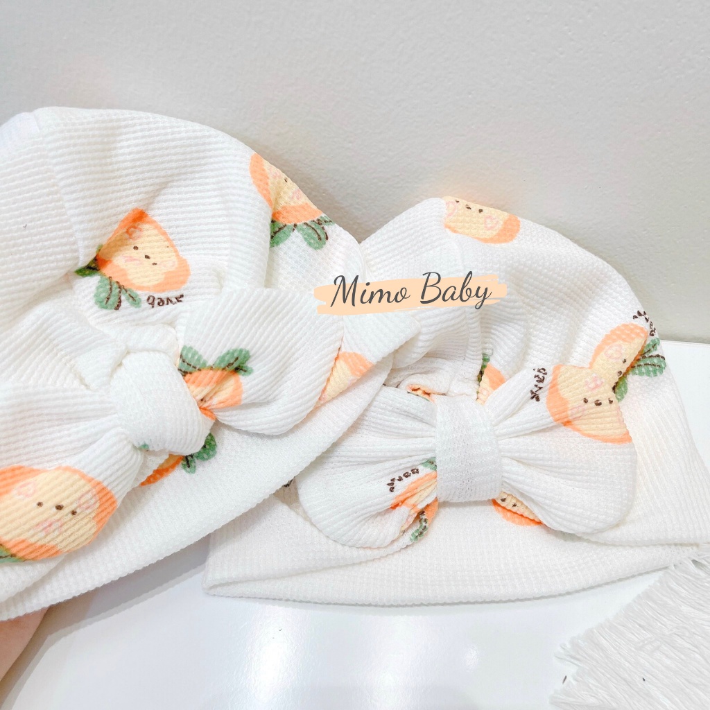 Mũ turban màu trắng kem họa tiết hình gấu cam cho bé MTB145 Mimo Baby