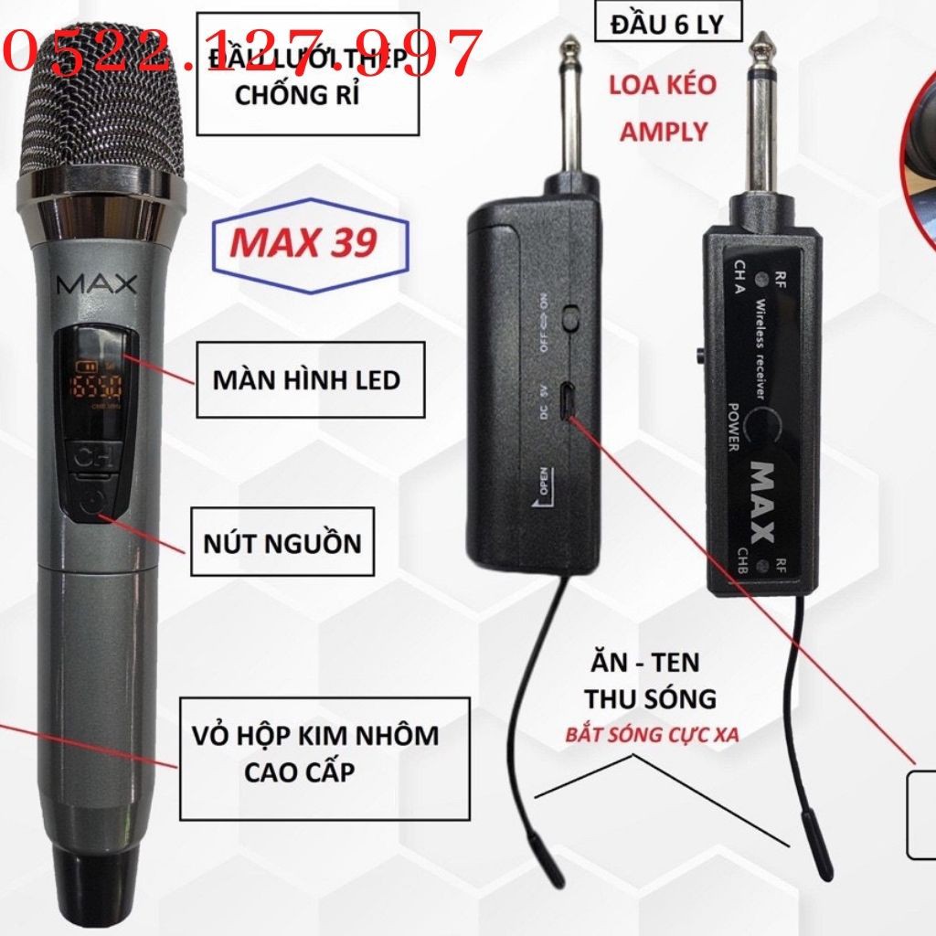Micro Karaoke không dây đa năng Max 39  - Tần số UHF - Gia Khang Shop